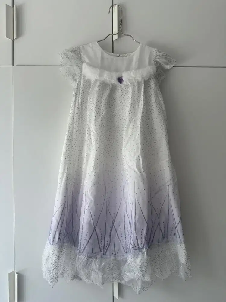 [PRELOVED] dress elsa balloon size 12 white purple glitter