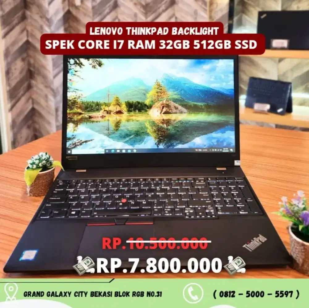 LAPTOP GAMING RAM 32GB!! LENOVO THINKPAD CORE I7 SSD 512GB BEKAS