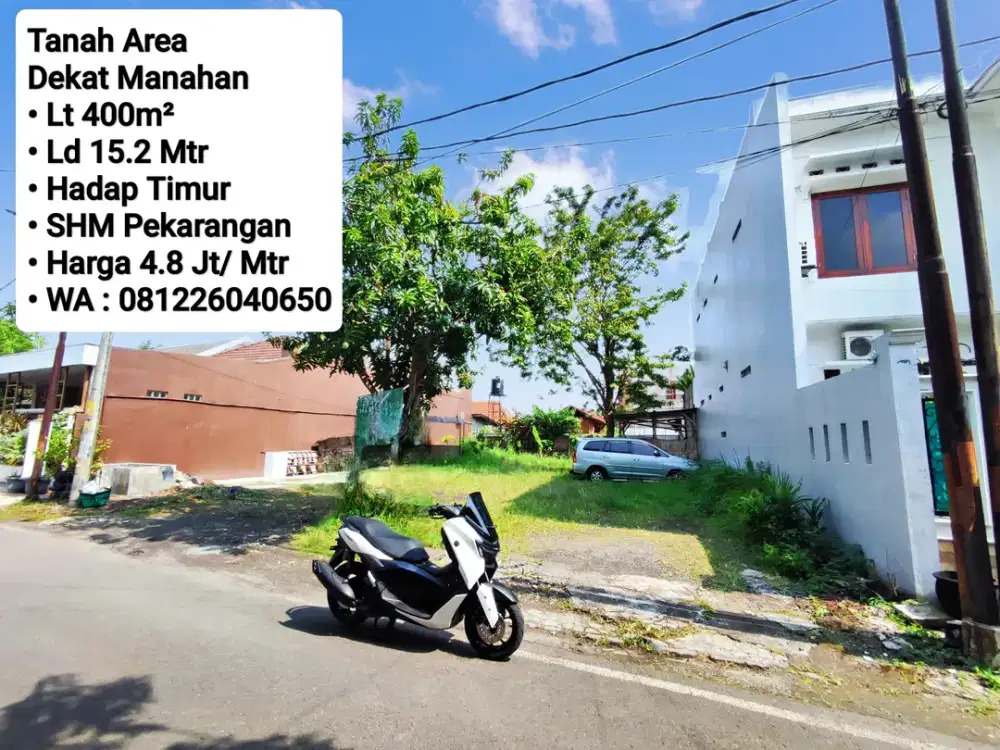 Jual Tanah Area Dekat Manahan, Siap Bangun, Hadap Timur