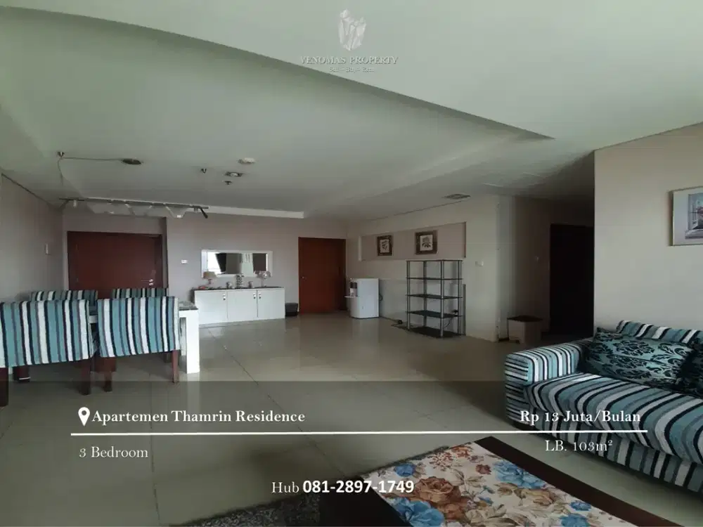 Disewakan Apartement Thamrin Residence 3BR+1 Full Furnished View Grand Indonesia