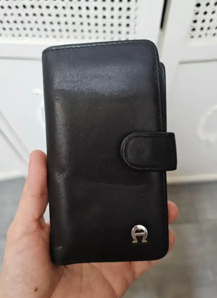 Dompet kartu kulit real leather unisex hitam wallet cards