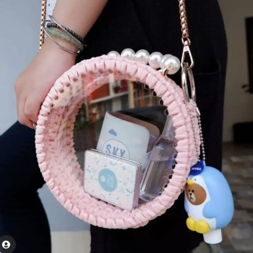 [liloli.id] tas slingbag macaron rajut pastel shabbychic transparan