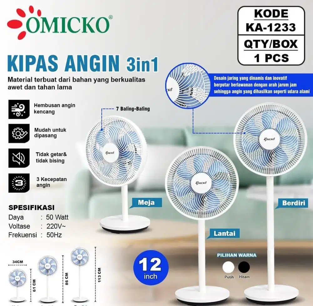 Ready Stock Kipas Angin Merek Omicko 3in 1