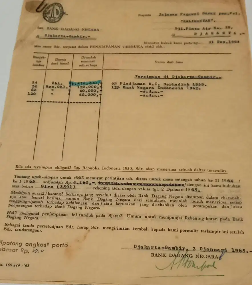 Obligasi BNI tahun 1962 (untuk KOLEKSI)