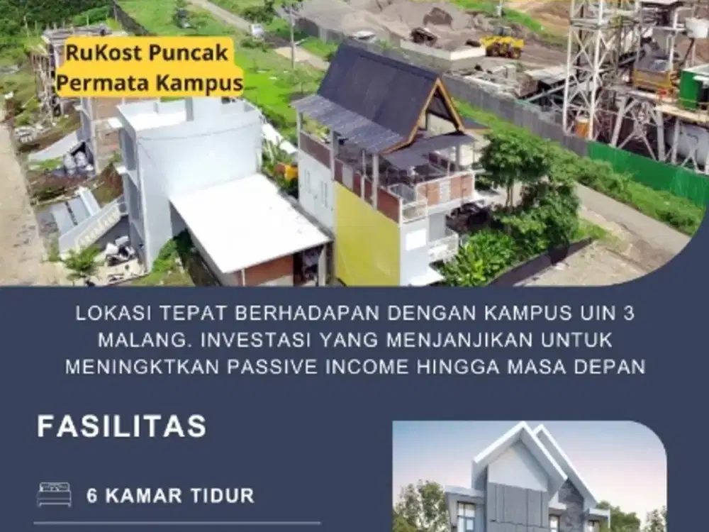 dijual rumah kos eksklusif depan kampus UIN 6 KAMAR