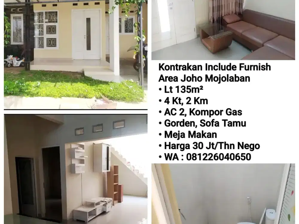 Kontrakan Include Furnis Area Joho Mojolaban,Dekat Pasar Kliwon, Palur