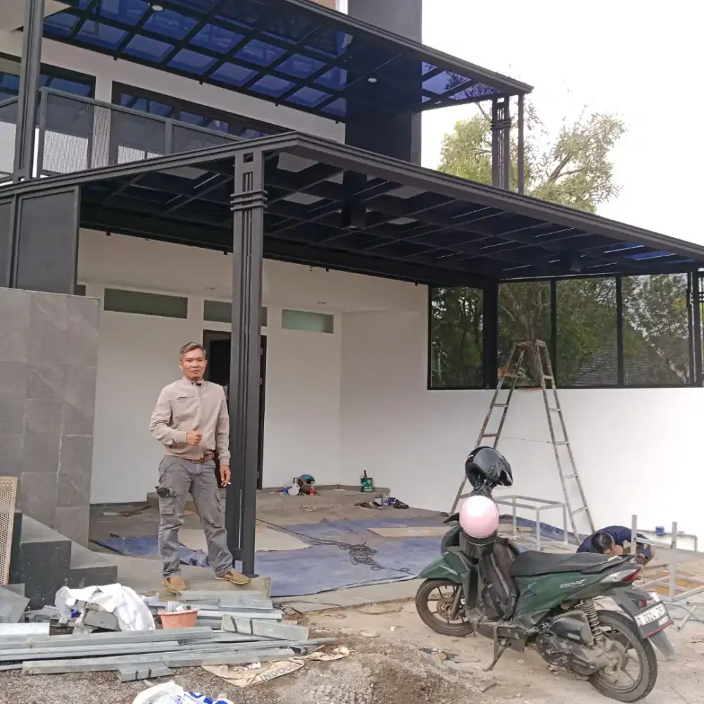 Kanopi atap solarplat rangka besi holloh galpanis