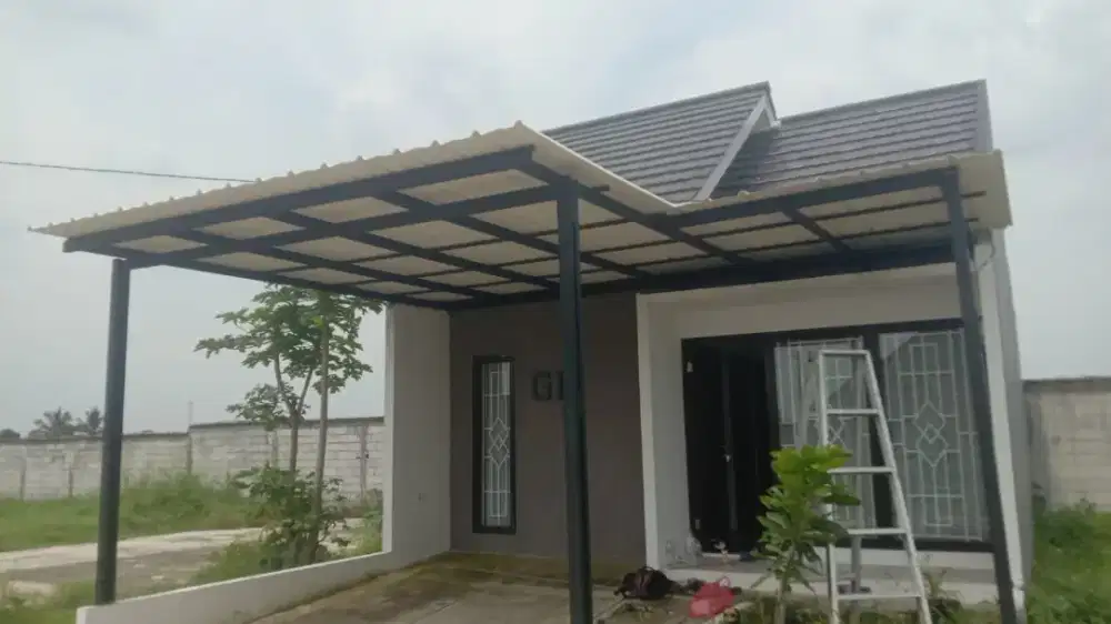Kanopi atap alderon singel rangka baja cet terpasang