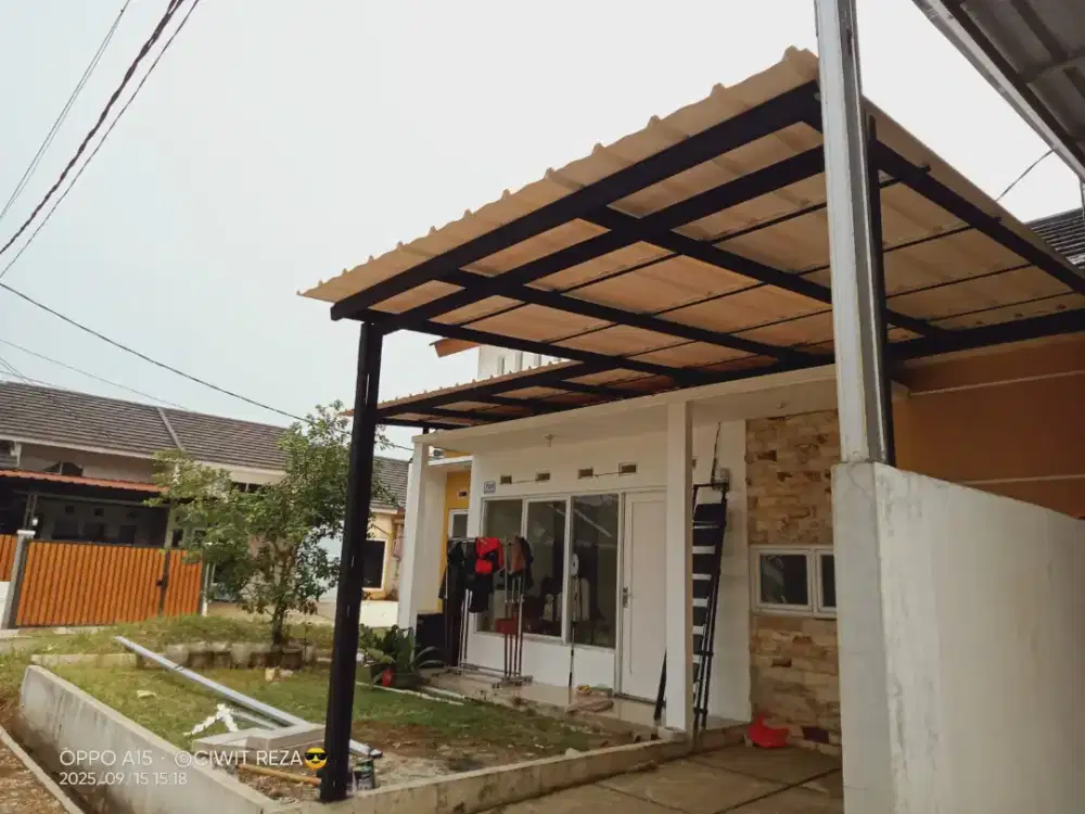 Kanopi atap alderon singel rangka cet terpasang