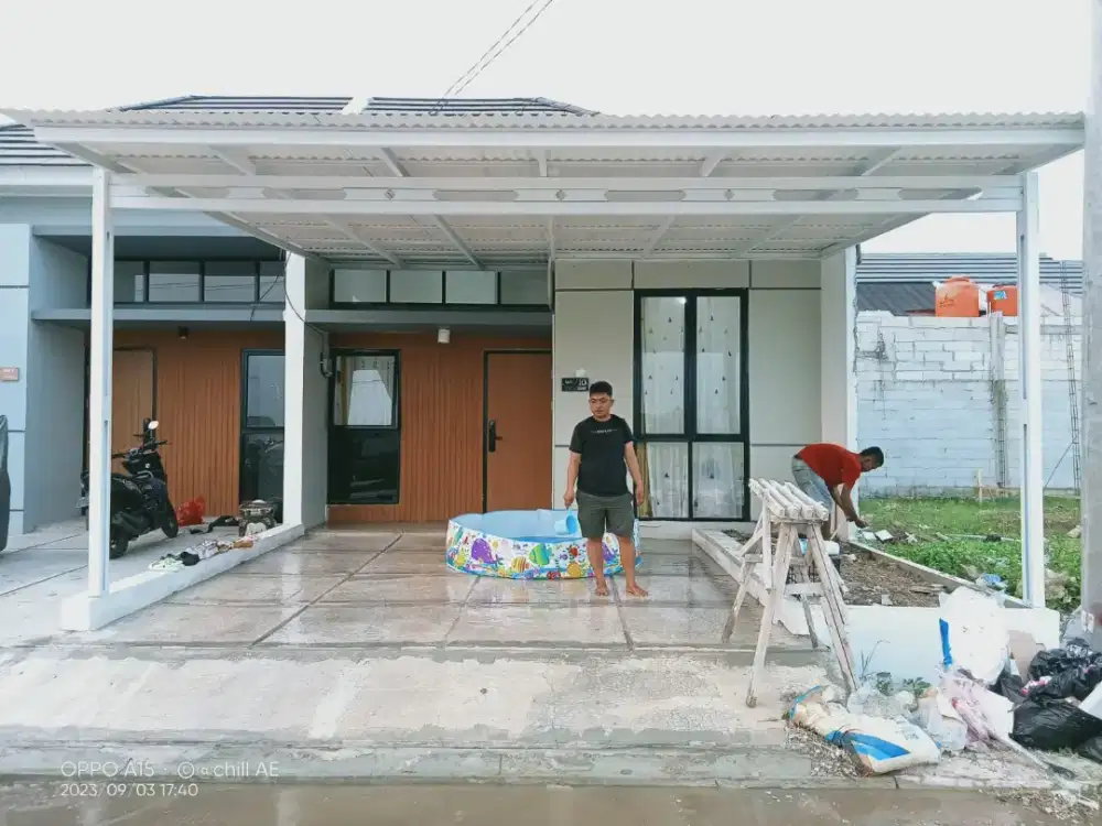 Kanopi atap alderon singel rangka baja cet terpasang