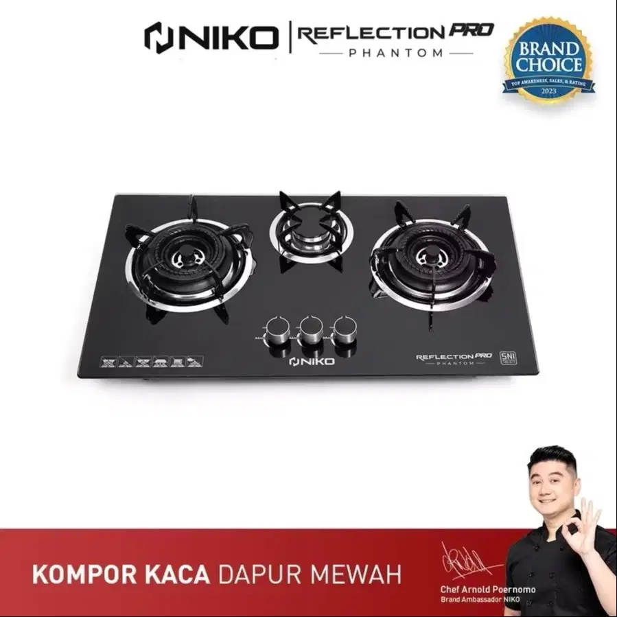 Kompor Tanam 3 Tungku Bahan Kaca merk “Niko”