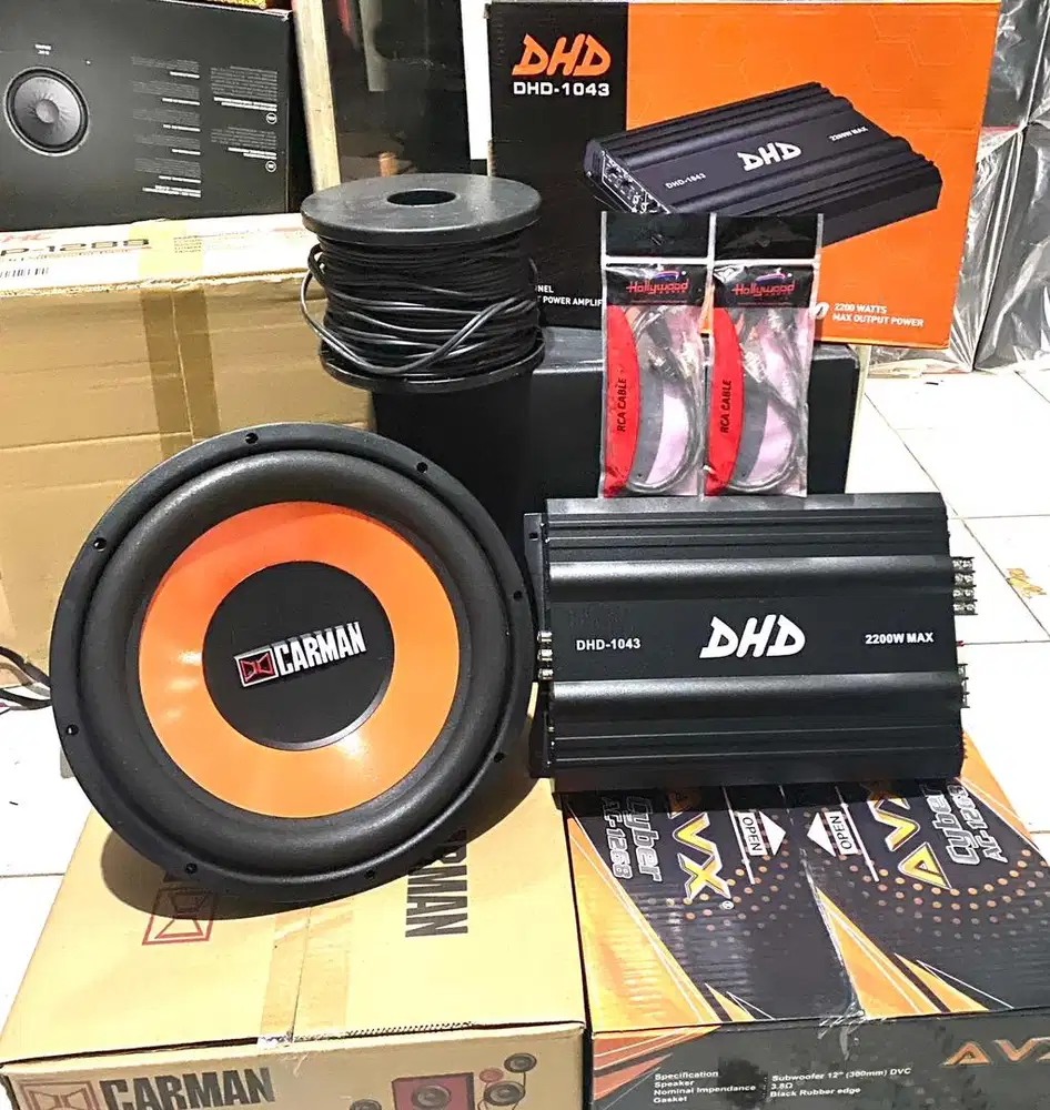 Plus Pasang,Audio Power 4ch Subwoofer 12inc Box Kabel2 Bass Manttaappp