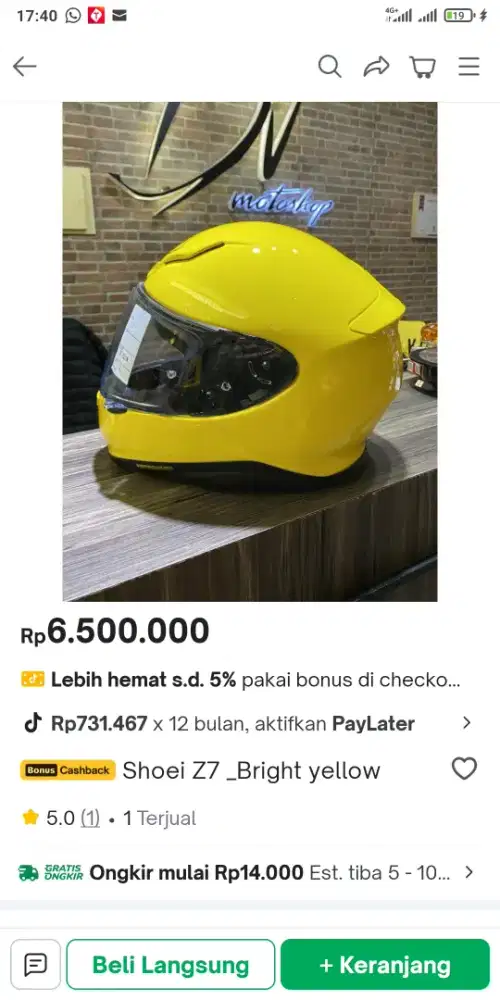 Shoei Z7 bright yellow size XL like new Bogor kota