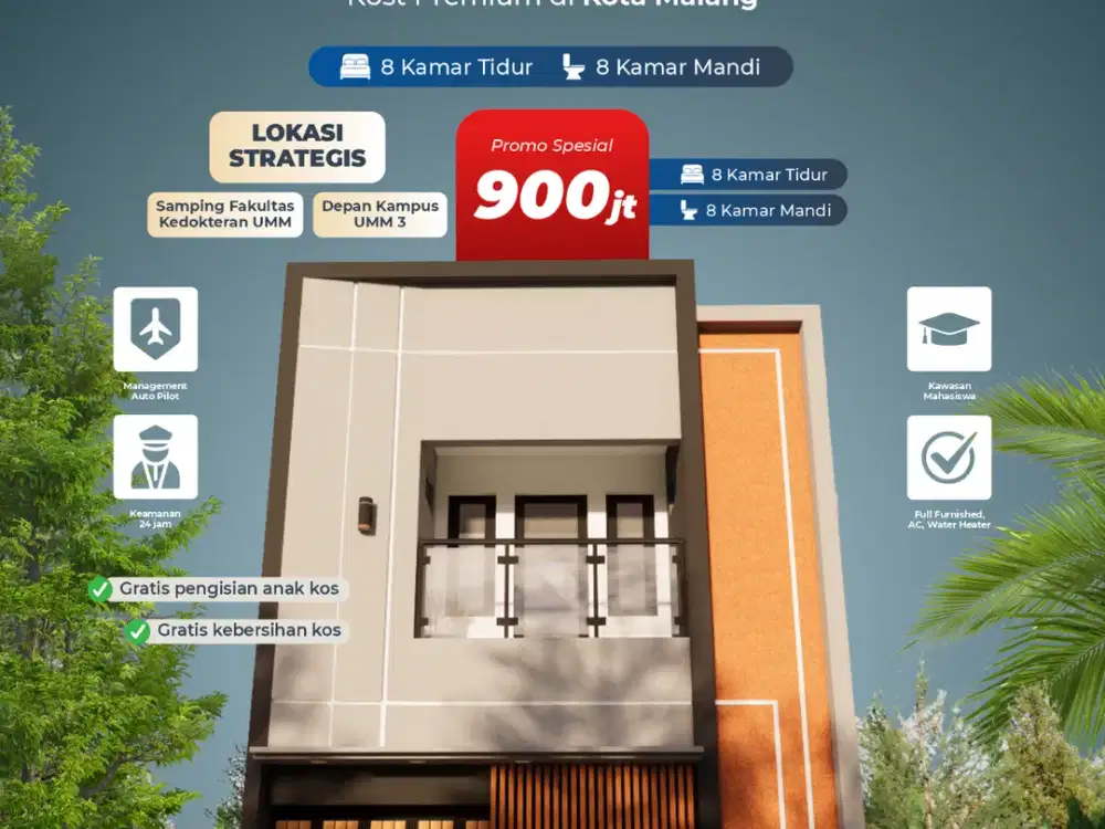 RUMAH KOS 8 KT & 8 KM BELAKANG UMM KOTA MALANG