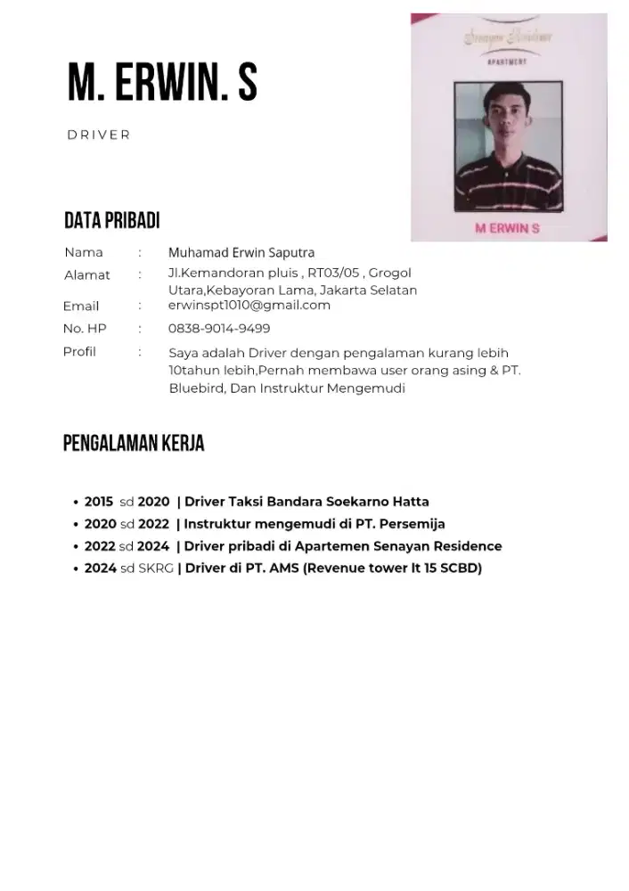 Mencari lowongan driver Pribadi/Kantor