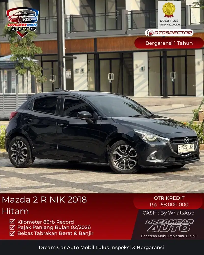 [ KM86RB ] Mazda 2 R 2018 Hitam HATCHBACK Non Sedan GT V