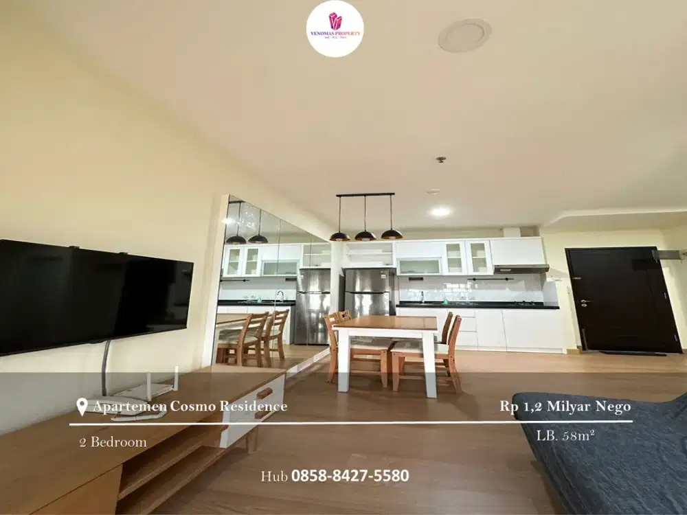 Dijual Apartement Cosmo Residence 2 Bedrooms Full Furnished Lantai Tinggi