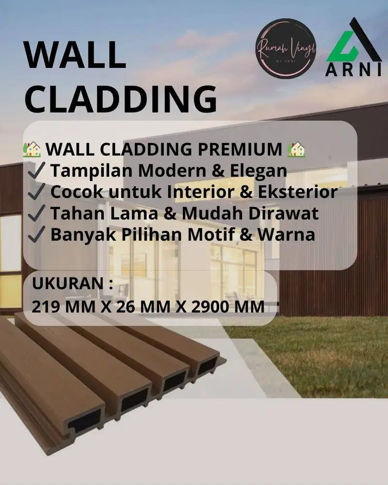Wall Cladding PVC/WPC – Ukuran 219mm x 26mm x 2.900mm | Panel Dinding