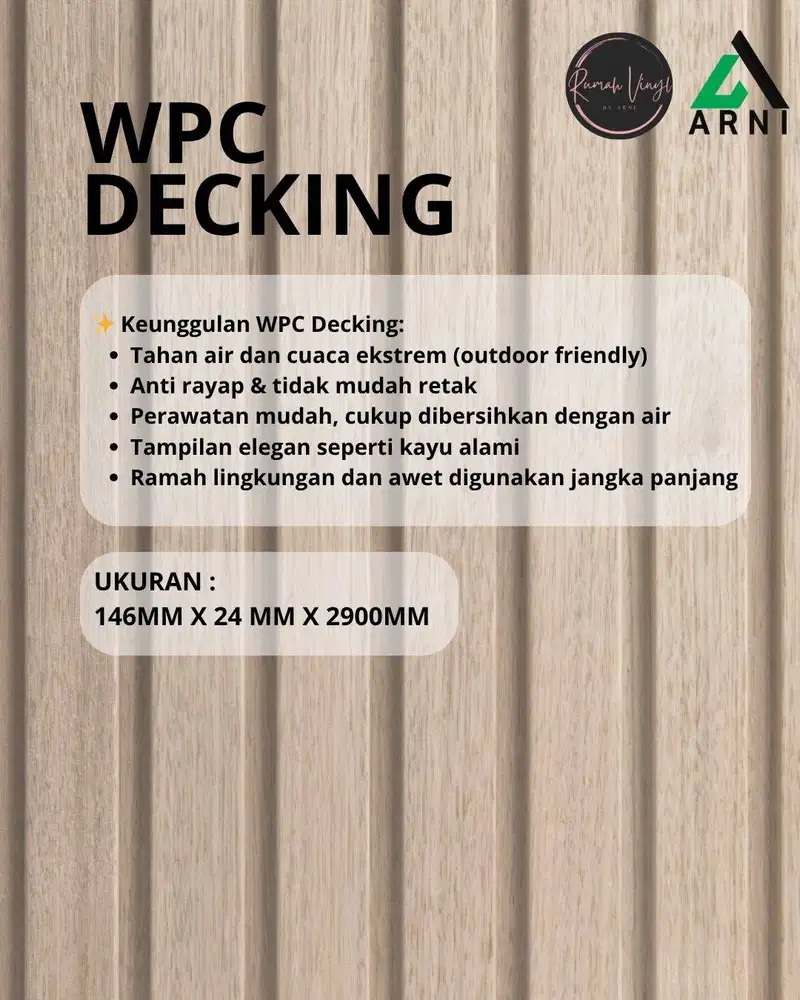 Decking WPC Premium – Lantai Kayu Kolam Renang, Taman, Balkon, dan Gaz