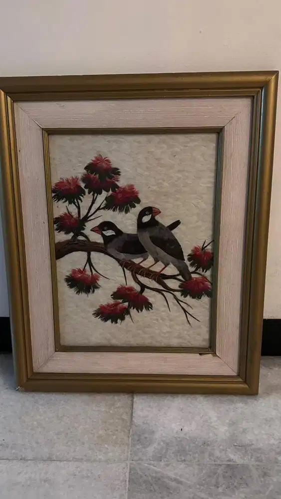 Lukisan burung berpasangan material bulu halus