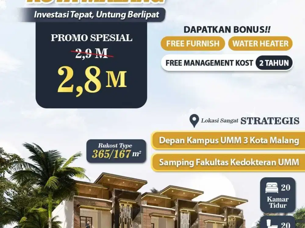 RUMAH KOS PREMIUM 23 KAMAR KAMAR KOTA MALANG DEPAN KAMPUS UMM