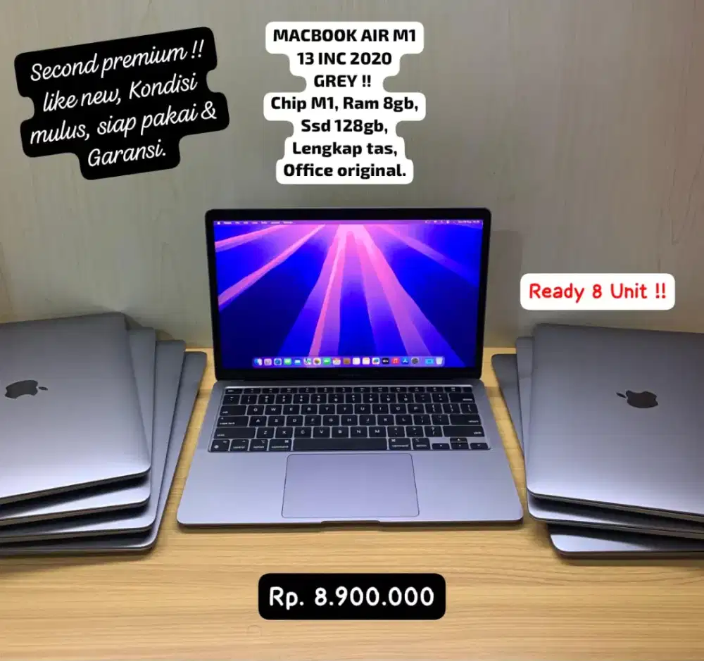 MACBOOK AIR M1 13 INC 2020 LENGKAP, MULUS, SIAP PAKAI GARANSI.