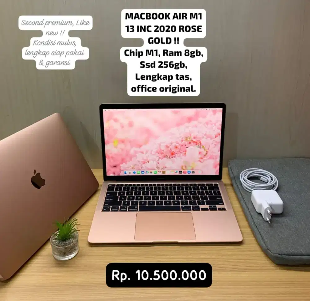 MACBOOK AIR M1 GOLD 2020 WARNA LANGKA !! LENGKAP SIAP PAKAI, GARANSI