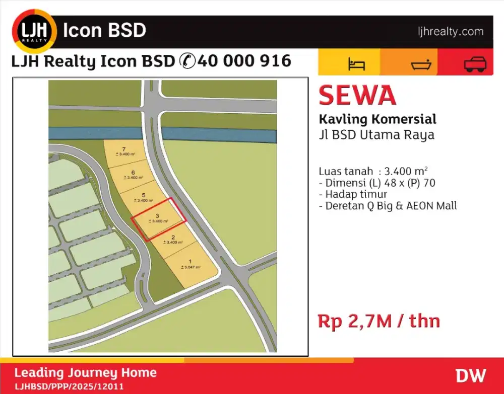 Disewakan Kavling di Jalan BSD UTAMA RAYA