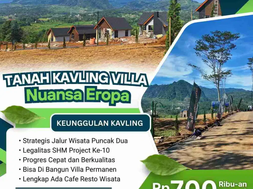Kavling Tanah Eksklusif Nuansa EROPA Bangun VILA Permanen Jalur Wisata Puncak 2 Sukamakmur Bogor
