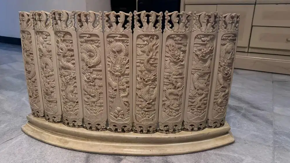 Hiasan meja ukiran craving naga putih Imperial Dragon Craving