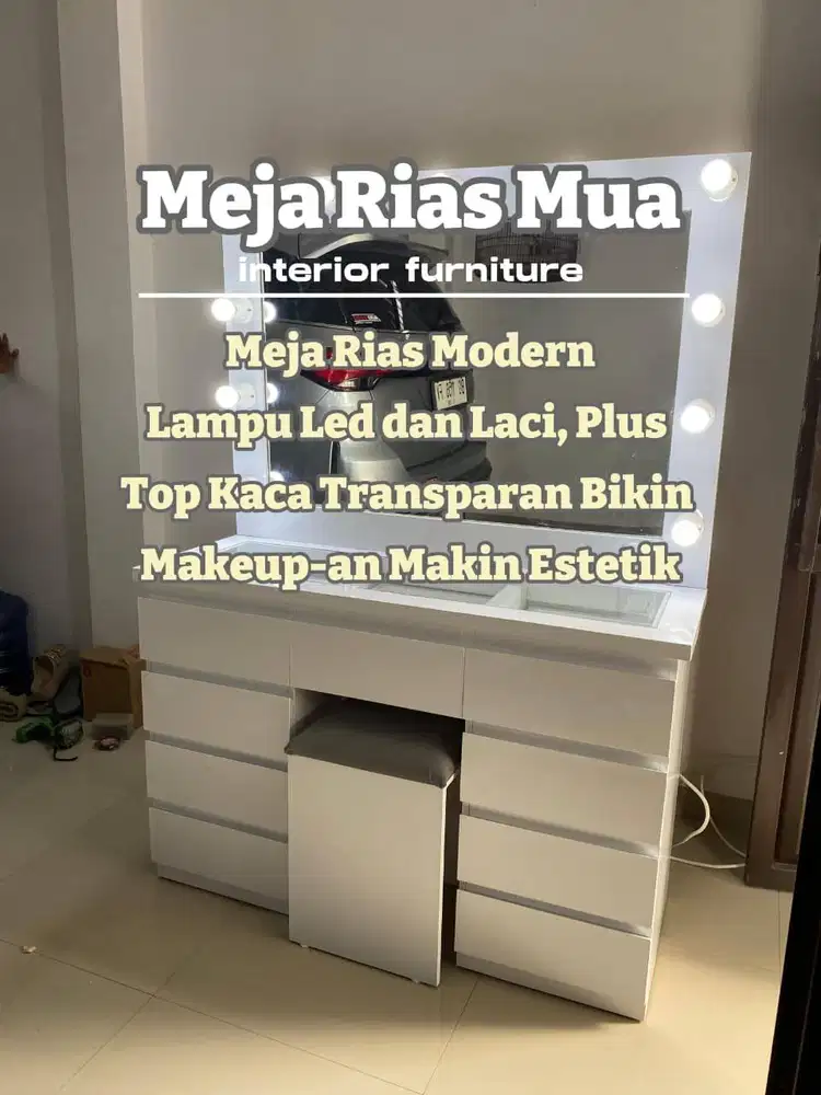 MEJA RIAS LAMPU LED/MEJA RIAS MUA/MEJA RIAS ARTIS/MEJA RIAS CUSTOM