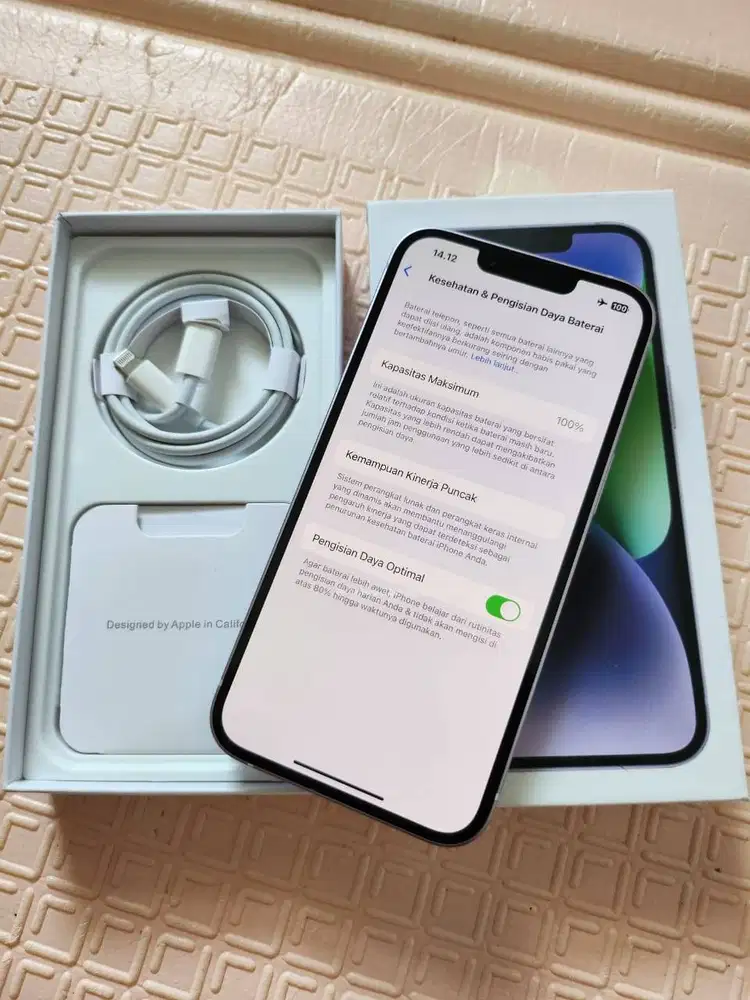 Iphone 14 128 Gb Ungu All Operator Bh 100% Fullset Mulus IOS 26