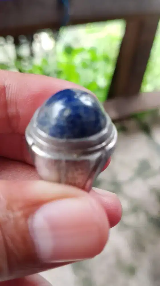 Batu lapis lazuLi biru surat emas ring monel besi 8