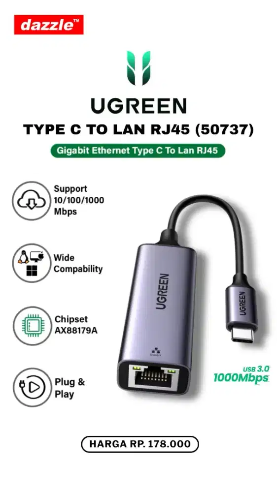 UGREEN TYPE C TO LAN RJ45 (50737)