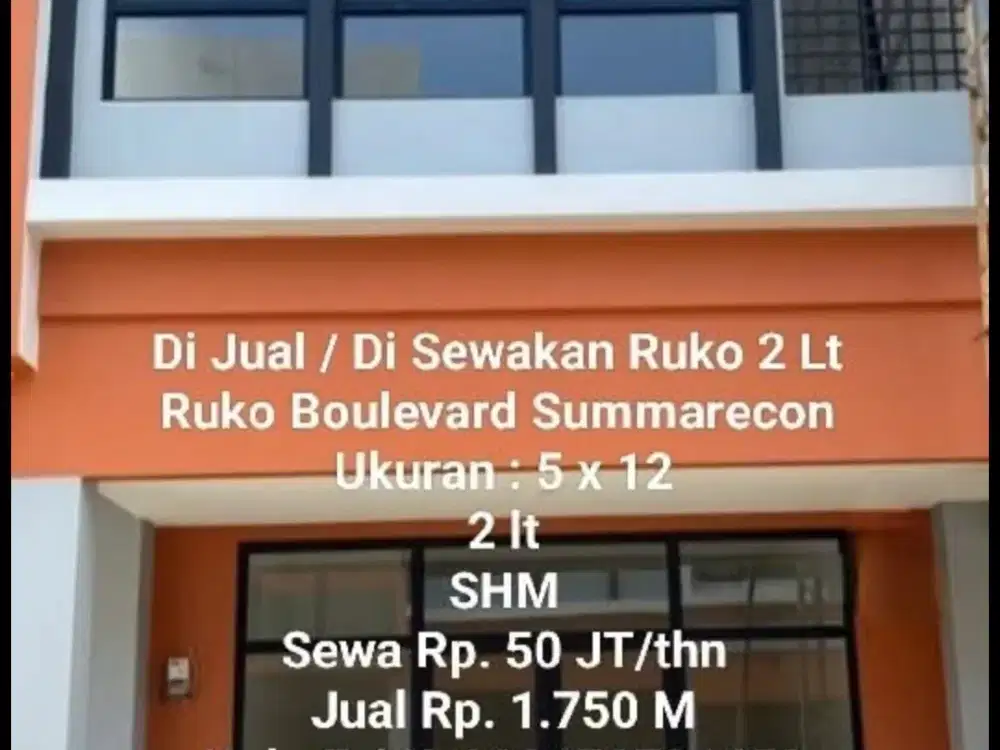 Dijual Ruko 2 lt di Graha Summarecon Makassar