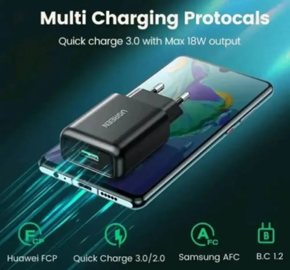 Ugreen Adapter Charger USB A Quick Charge 3.0 Upto 18W 3A Ori