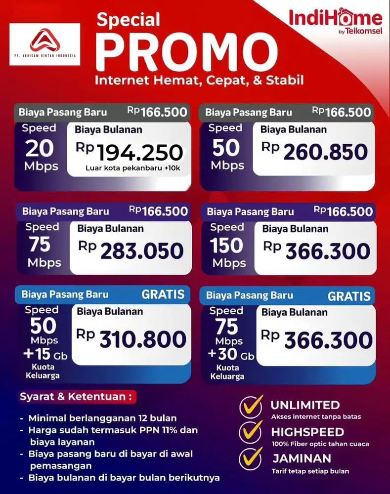 Melayani pemasangan baru wifi indihome