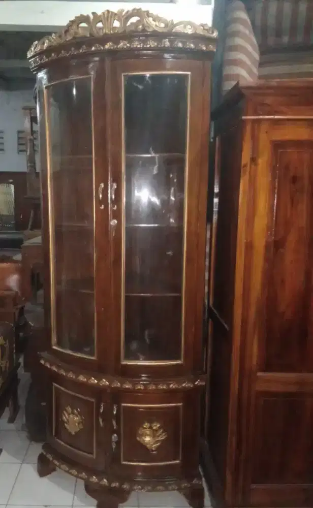 Almari sudut lengkung kayu jati baru harga 1,450jt