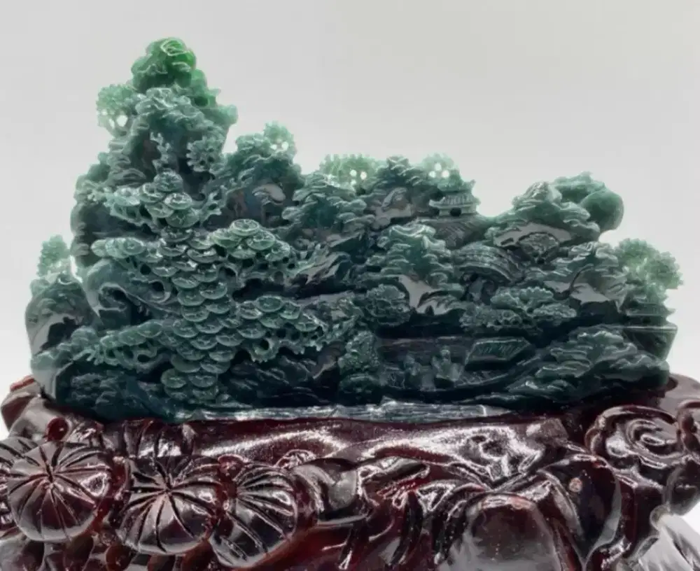 Jadeite jade giok Burma type A ukiran pemandangan
