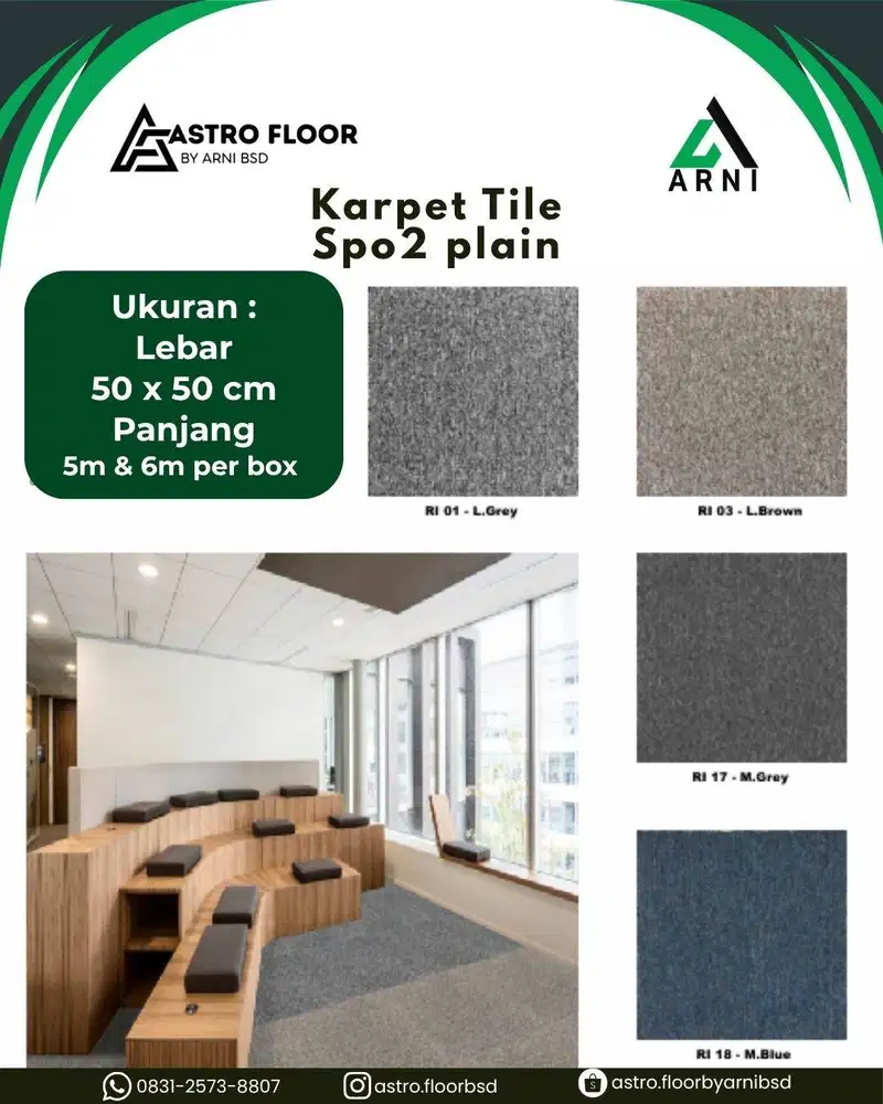 KARPET TILE SPO2 PLAIN TEBAL 4,5mm Karpet Kantor