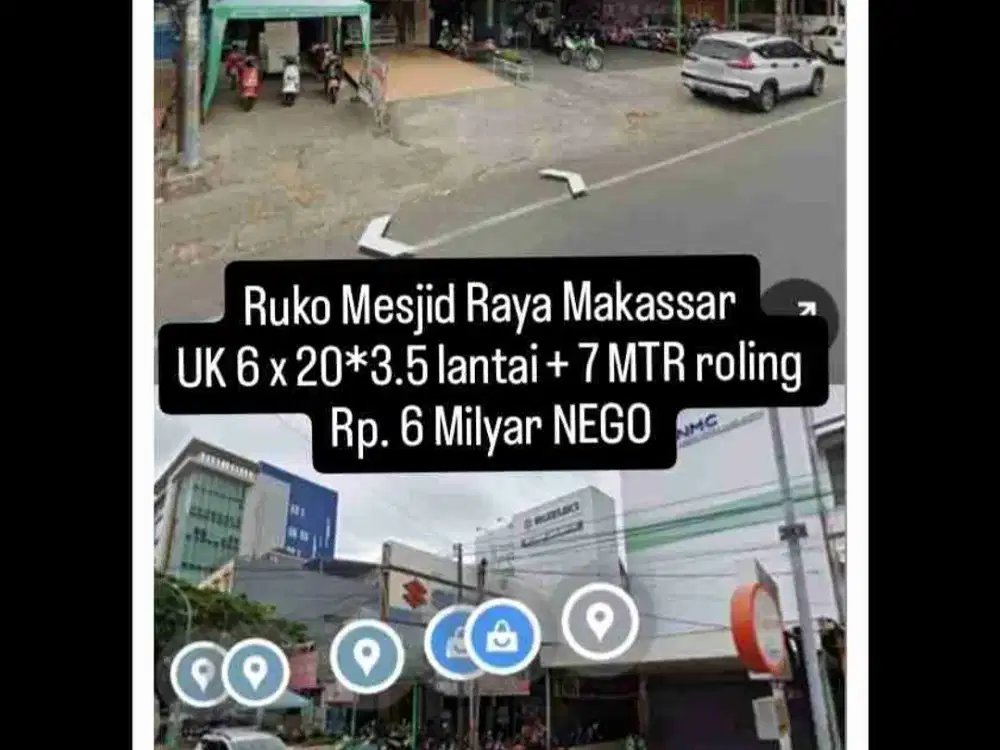 Ruko Mesjid Raya
UK 6 x 20*3.5 lantai + 7 MTR roling 
Rp. 6 Milyar NEGO