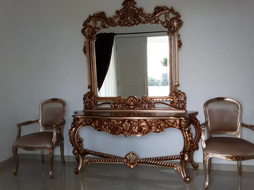 Meja Kaca Besar Mewah dan 2 Kursi