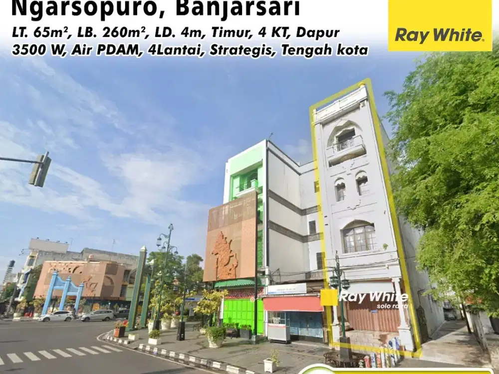 Disewakan Ruko 4 Lantai Kawasan Pedestarian Lokasi Tengah Kota Solo