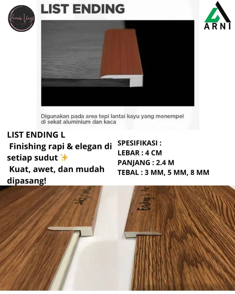 List Ending L PVC 4cm | Aksesoris Finishing Lantai Kayu Solid & Awet