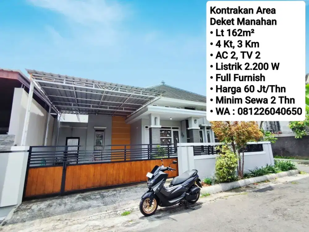 Sewa Rumah Full Furnish Area Manahan, Minim Sewa 2 Tahun