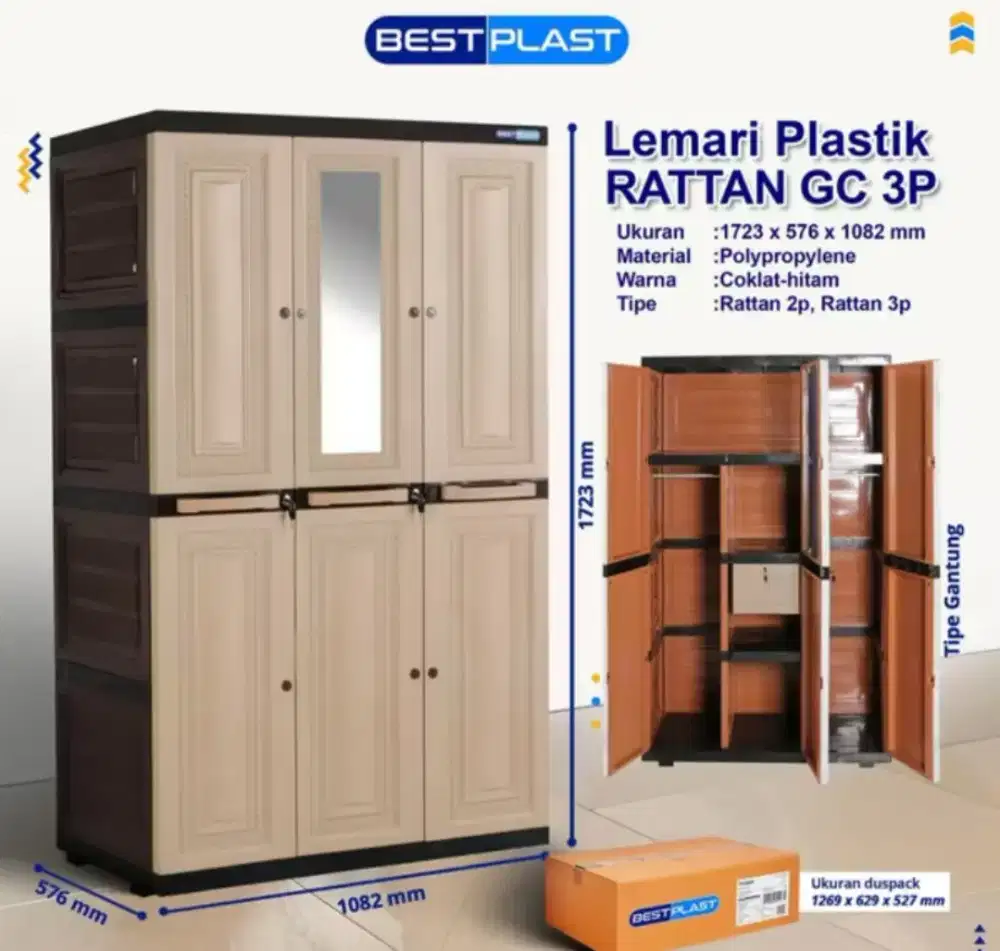 Lemari Plastik Bestplast 3 Pintu + Gantungan Murah Berkualitas (Ars)