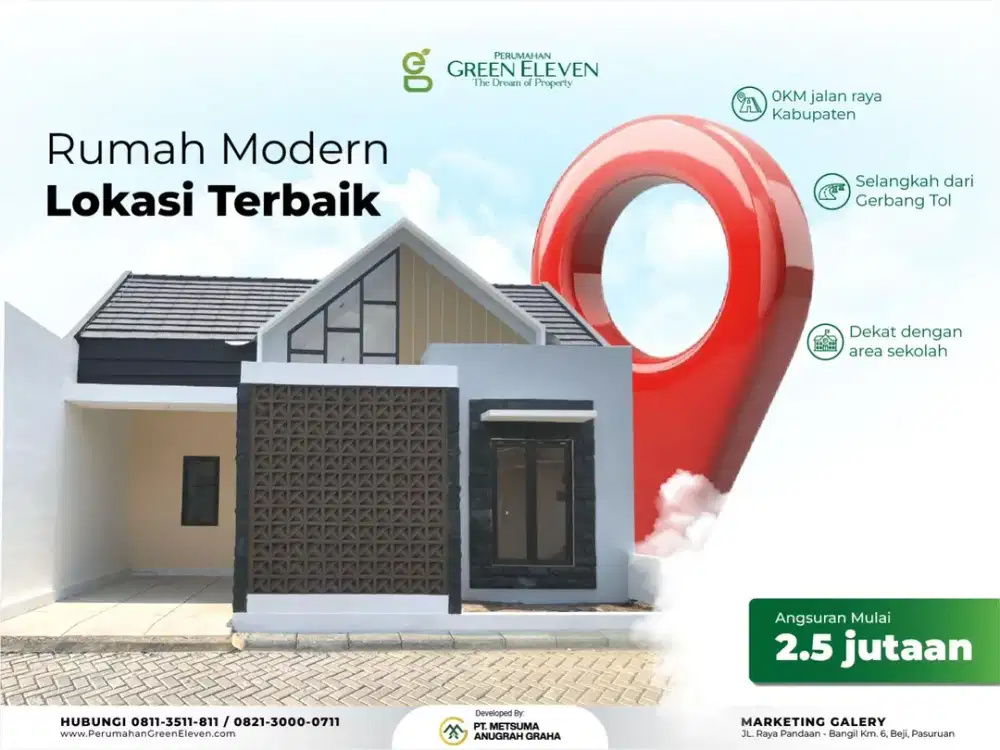 RUMAH MODERN LOKASI TERBAIK HARGA TERJANGKAU di PANDAAN – BANGIL, FREE SEMUA BIAYA, DP 0%