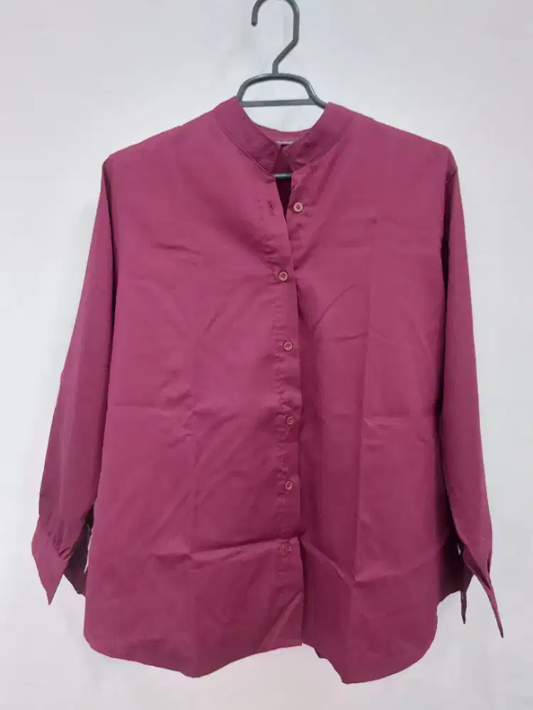 Blouse maroon wanita toyobo lengan panjang