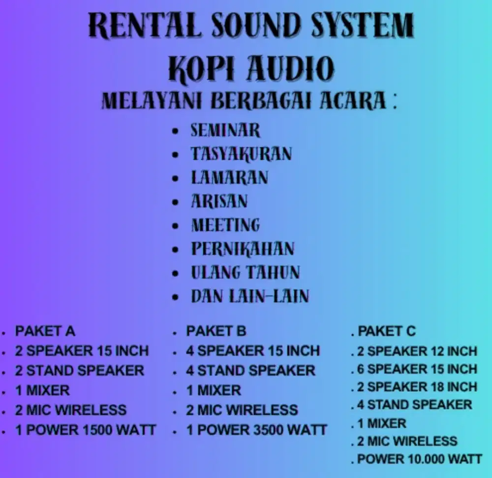 RENTAL/SEWA SOUND SYSTEM KOPI AUDIO