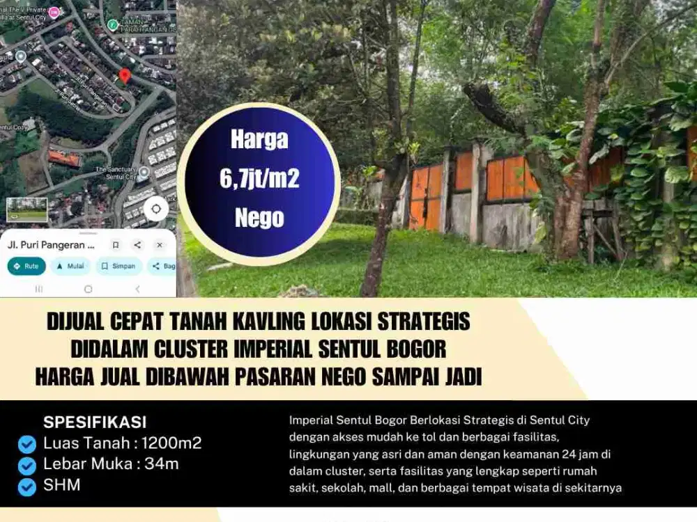 Dijual Tanah Kavling Cluster di Imperial Sentul Bogor, Dekat Golf Harga Jauh Dibawah Pasaran